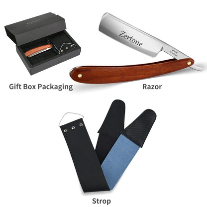 Zertone Straight Razor for Men Kit with Strop - Natural Wood Scale, High Hardness Carbon Steel Cutthroat Razor Shaving Kit, Vintage Wood Handle Avelisse