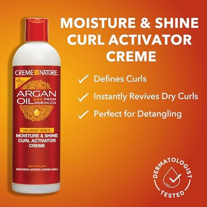 Creme of Nature Moisture & Shine Curl Activator Creme with Argan Oil, Defines & Smooths Curls, Anti-Frizz, 12 oz