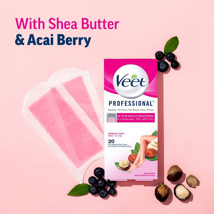 Veet Full Body Waxing Kit for Normal Skin, 20 Count - At-Home Hair Removal