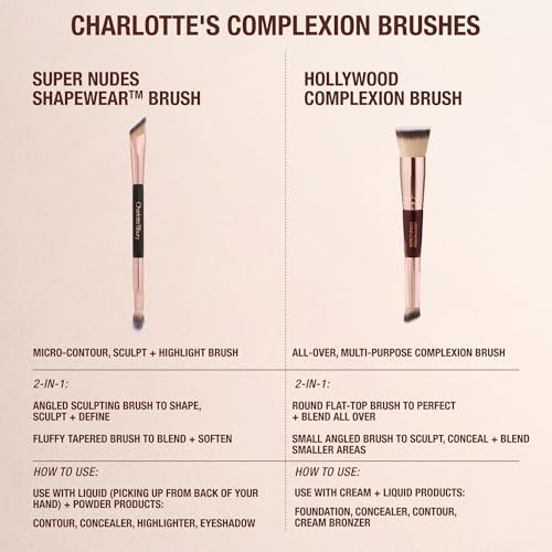Charlotte Tilbury Hollywood Complexion & Foundation Brush - 2-in-1 Contour & Foundation Makeup Brush with No-Shed Synthetic Fibers Avelisse