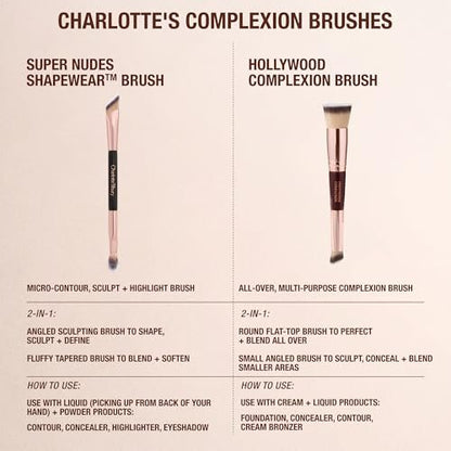 Charlotte Tilbury Hollywood Complexion & Foundation Brush - 2-in-1 Contour & Foundation Makeup Brush with No-Shed Synthetic Fibers Avelisse