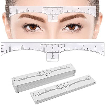KINGMAS 100 Pack Disposable Eyebrow Rulers, Microblading Adhesive Brow Stickers & Stencil Guide Measuring Tool
