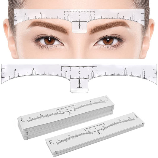 KINGMAS 100 Pack Disposable Eyebrow Rulers, Microblading Adhesive Brow Stickers & Stencil Guide Measuring Tool