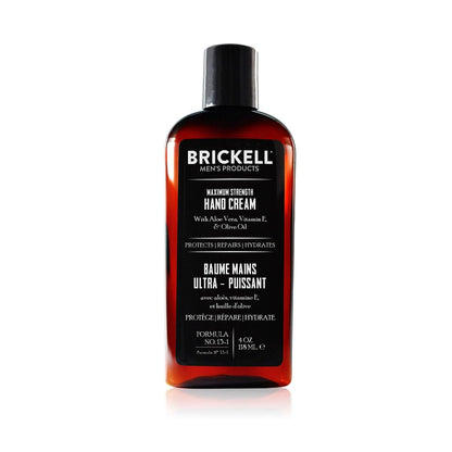Brickell Men's Maximum Strength Hand Cream for Men – Natural & Organic Fast-Absorbing Hand Lotion with Vitamin E, Shea Butter, and Jojoba, 4 oz (Unscented)