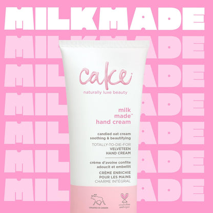 Cake Beauty Velveteen Hand Cream, Milk Made - Soothing & Lightweight Hand Cream with Oat Extract, Marshmallow Root & Shea Butter - Travel Size 60 ml