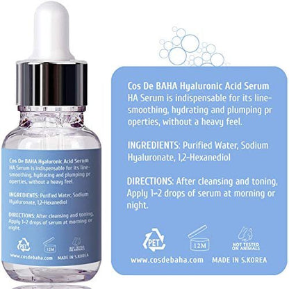 Cos De BAHA Hyaluronic Serum 1 Fl Oz – Pure Sodium Hyaluronate 10,000 ppm Hydrating Face Serum for Dry & Dehydrated Skin – Lightweight Fragrance-Free Korean Skincare Formula (30 ml)