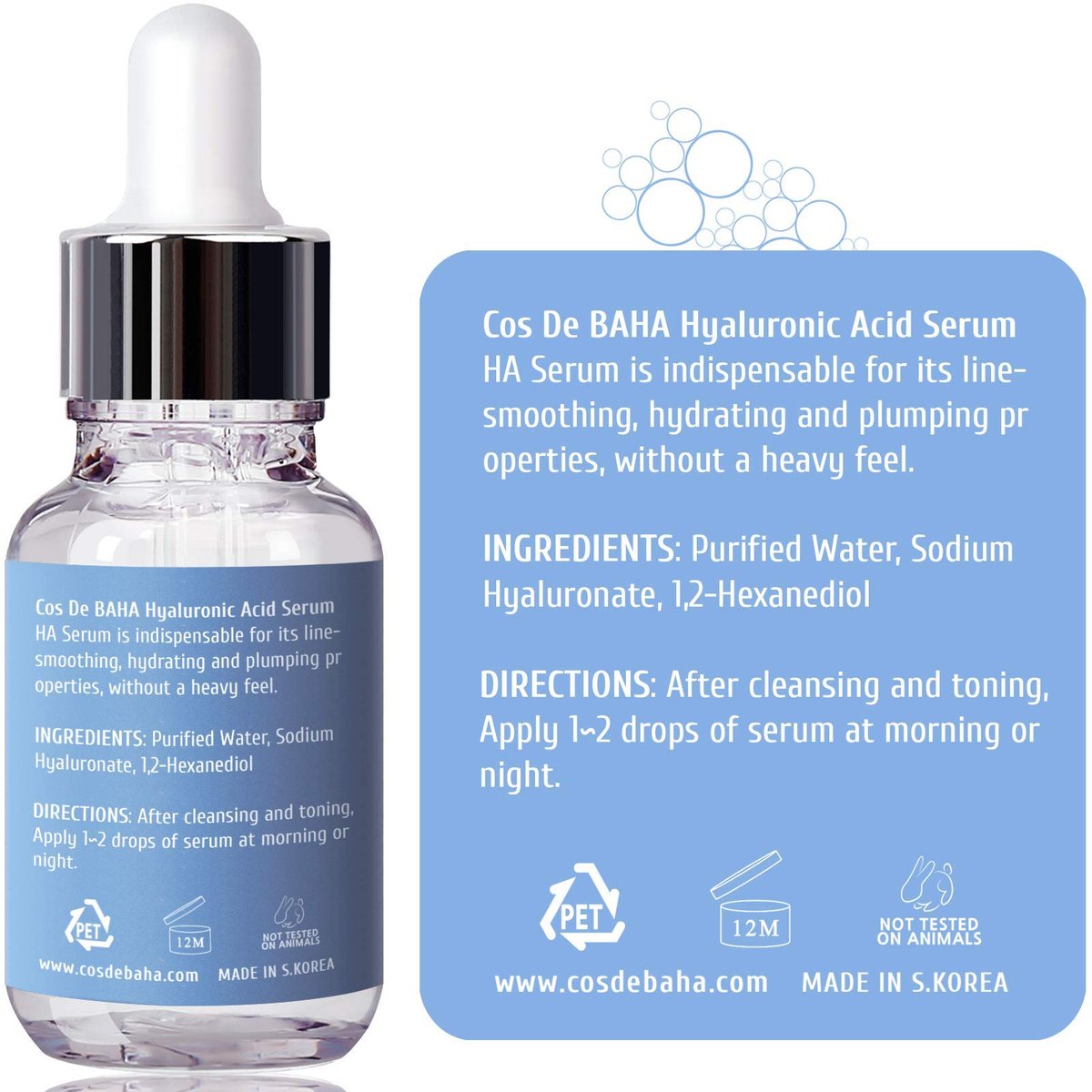 Cos De BAHA Hyaluronic Serum 1 Fl Oz – Pure Sodium Hyaluronate 10,000 ppm Hydrating Face Serum for Dry & Dehydrated Skin – Lightweight Fragrance-Free Korean Skincare Formula (30 ml) - görsel 11
