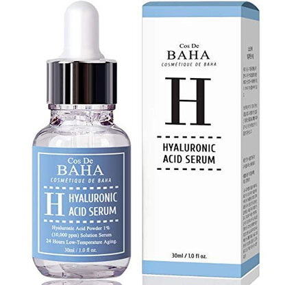 Cos De BAHA Hyaluronic Serum 1 Fl Oz – Pure Sodium Hyaluronate 10,000 ppm Hydrating Face Serum for Dry & Dehydrated Skin – Lightweight Fragrance-Free Korean Skincare Formula (30 ml)