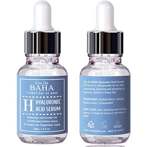 Cos De BAHA Hyaluronic Serum 4 Fl Oz – Pure Sodium Hyaluronate 10,000 ppm Hydrating Face Serum for Dry & Dehydrated Skin – Lightweight Fragrance-Free Korean Skincare Formula (120 ml) Avelisse