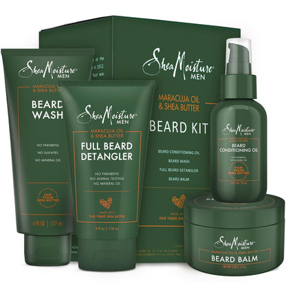 SheaMoisture Beard Kit for Men – 4 Piece Set with Beard Wash, Conditioning Beard Oil, Full Beard Detangler & Beard Balm, Shea Butter & Maracuja Oil Avelisse