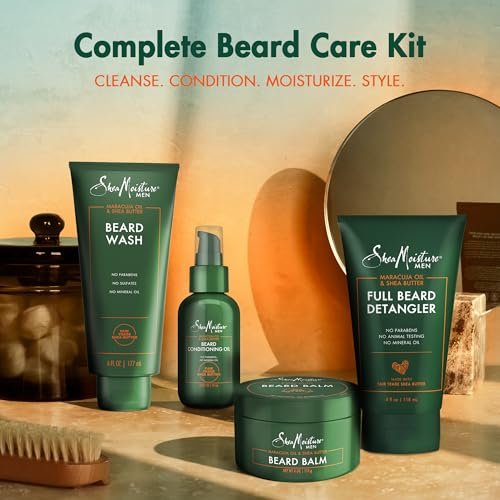 SheaMoisture Beard Kit for Men – 4 Piece Set with Beard Wash, Conditioning Beard Oil, Full Beard Detangler & Beard Balm, Shea Butter & Maracuja Oil Avelisse