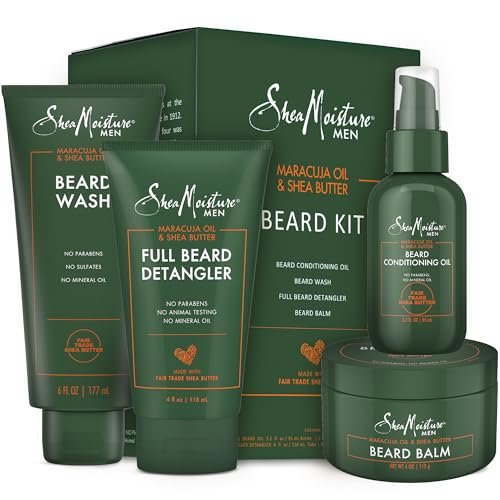 SheaMoisture Beard Kit for Men – 4 Piece Set with Beard Wash, Conditioning Beard Oil, Full Beard Detangler & Beard Balm, Shea Butter & Maracuja Oil Avelisse