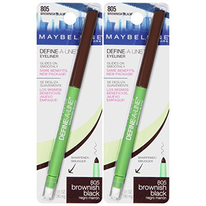 MAYBELLINE Define-A-Line Eyeliner, Brownish Black (Pack of 2) - Smooth Pencil for Sensitive Eyes & Waterline