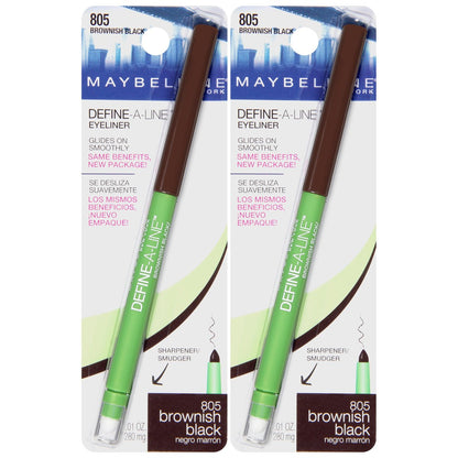 MAYBELLINE Define-A-Line Eyeliner, Brownish Black (Pack of 2) - Smooth Pencil for Sensitive Eyes & Waterline