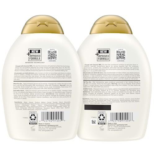 OGX Nourishing + Coconut Milk Sulfate Free Shampoo and Conditioner Set, Hydrates & Softens Hair, 2 x 13 fl oz Avelisse