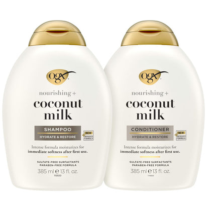 OGX Nourishing + Coconut Milk Sulfate Free Shampoo and Conditioner Set, Hydrates & Softens Hair, 2 x 13 fl oz Avelisse