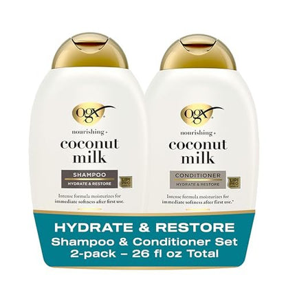 OGX Nourishing + Coconut Milk Sulfate Free Shampoo and Conditioner Set, Hydrates & Softens Hair, 2 x 13 fl oz Avelisse