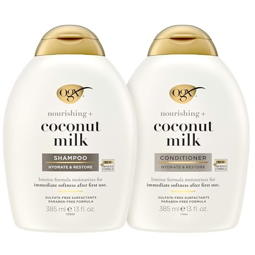 OGX Nourishing + Coconut Milk Sulfate Free Shampoo and Conditioner Set, Hydrates & Softens Hair, 2 x 13 fl oz Avelisse