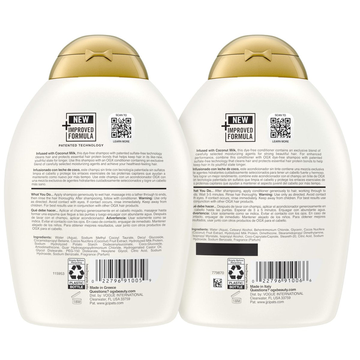 OGX Nourishing + Coconut Milk Sulfate Free Shampoo and Conditioner Set, Hydrates & Softens Hair, 2 x 13 fl oz Avelisse