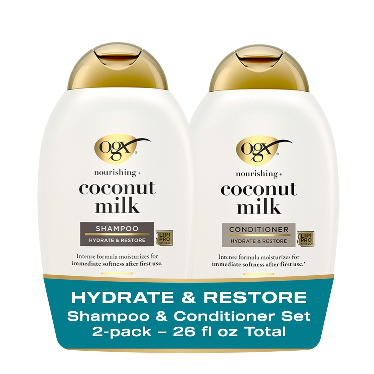 OGX Nourishing + Coconut Milk Sulfate Free Shampoo and Conditioner Set, Hydrates & Softens Hair, 2 x 13 fl oz Avelisse
