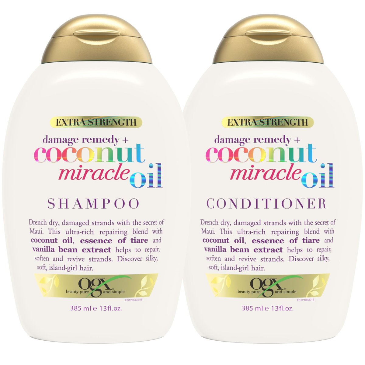 OGX Extra Strength Damage Remedy + Coconut Miracle Oil Shampoo & Conditioner Set for Dry, Frizzy or Coarse Hair - Paraben-Free & Sulfate-Free - 13 Fl Oz (Pack of 2) Avelisse