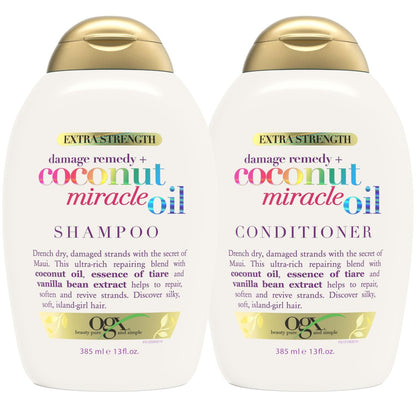 OGX Extra Strength Damage Remedy + Coconut Miracle Oil Shampoo & Conditioner Set for Dry, Frizzy or Coarse Hair - Paraben-Free & Sulfate-Free - 13 Fl Oz (Pack of 2) Avelisse