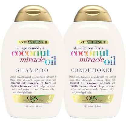 OGX Extra Strength Damage Remedy + Coconut Miracle Oil Shampoo & Conditioner Set for Dry, Frizzy or Coarse Hair - Paraben-Free & Sulfate-Free - 13 Fl Oz (Pack of 2) Avelisse