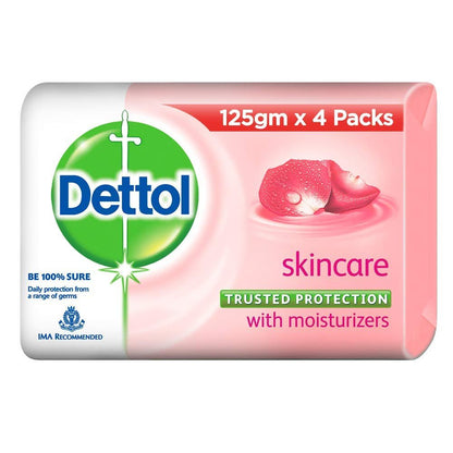 Dettol Skincare Soap, 125g (Pack of 4) – Gentle Cleansing & Germ Protection