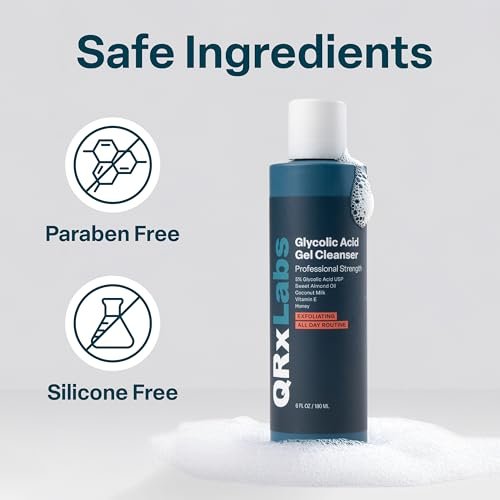 QRxLabs 5% Glycolic Acid Gel Cleanser – Exfoliating AHA Facial Cleanser for Smoother Skin, Oil Control & Pore Care, Helps with Razor Bumps & Ingrown Hairs, Daily Use, 6 Fl Oz Avelisse