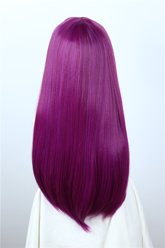 Linfairy Women's Long Straight Purple Mal Wig with Bangs – Halloween Costume & Cosplay Wig - görsel 3