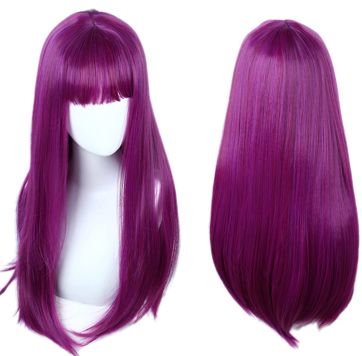 Linfairy Women's Long Straight Purple Mal Wig with Bangs – Halloween Costume & Cosplay Wig - görsel 1