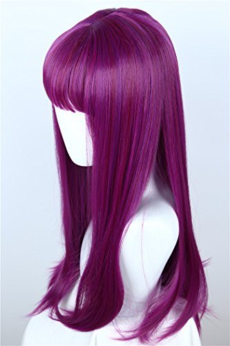Linfairy Women's Long Straight Purple Mal Wig with Bangs – Halloween Costume & Cosplay Wig - görsel 8