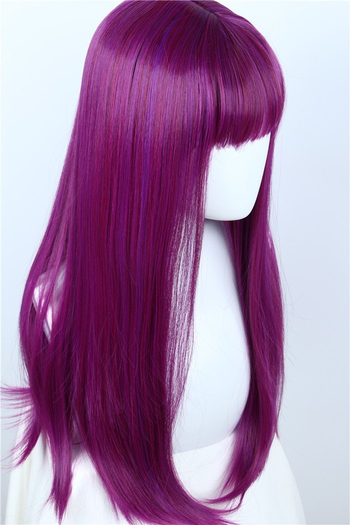 Linfairy Women's Long Straight Purple Mal Wig with Bangs – Halloween Costume & Cosplay Wig - görsel 9