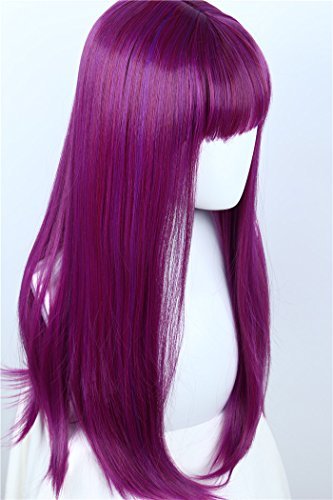 Linfairy Women's Long Straight Purple Mal Wig with Bangs – Halloween Costume & Cosplay Wig
