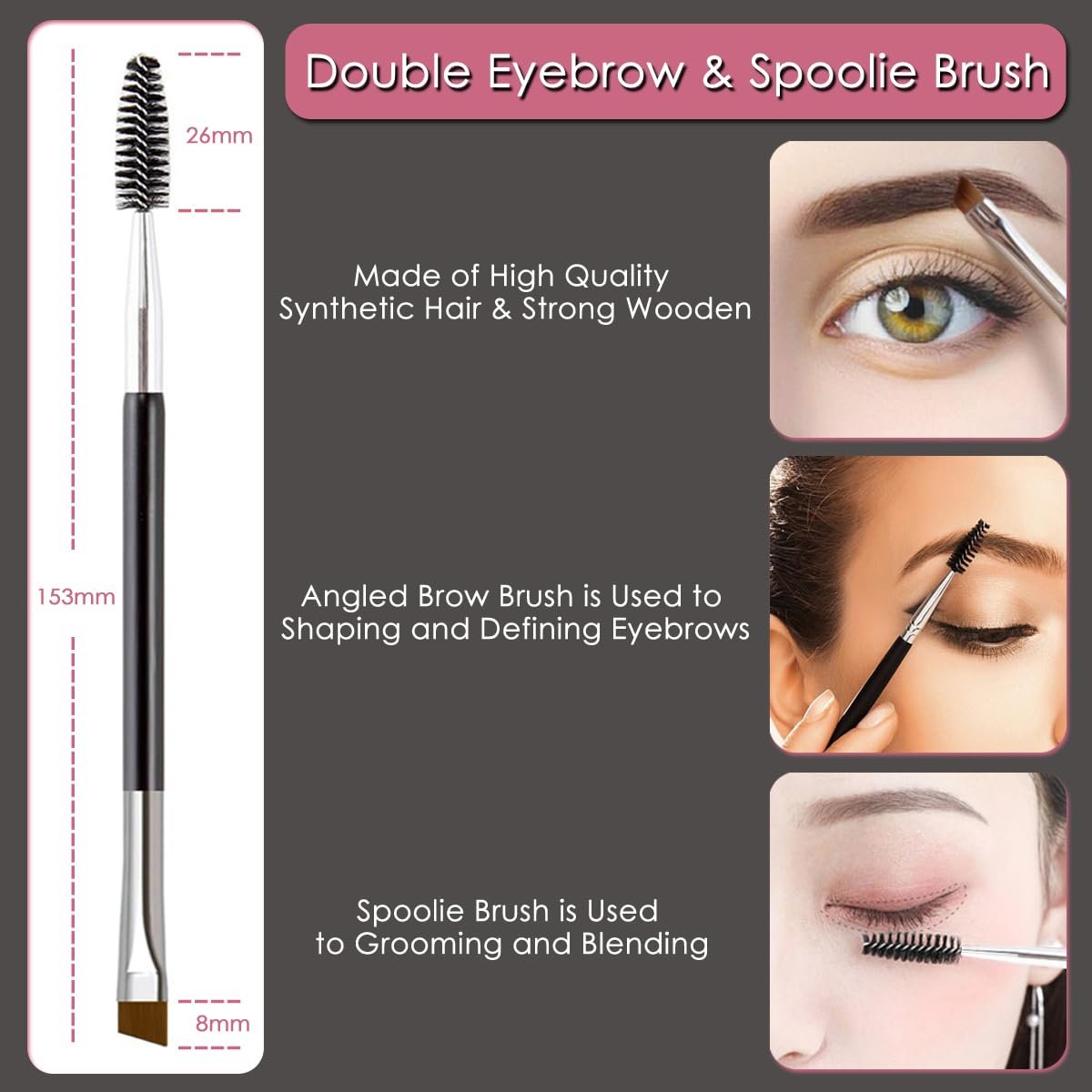 KINGMAS 5-Piece Eyebrow Brush & Eyelash Separator Set - Steel Mascara Comb, Lash Spoolie, Eyeliner Brush & Brow Comb - Professional Eye Makeup Tools (Black, Nylon) - görsel 3