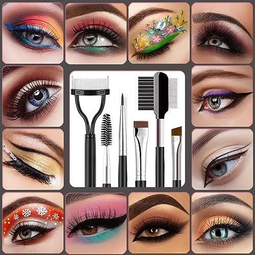 KINGMAS 5-Piece Eyebrow Brush & Eyelash Separator Set - Steel Mascara Comb, Lash Spoolie, Eyeliner Brush & Brow Comb - Professional Eye Makeup Tools (Black, Nylon) - görsel 14