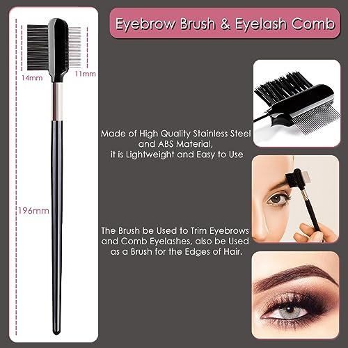 KINGMAS 5-Piece Eyebrow Brush & Eyelash Separator Set - Steel Mascara Comb, Lash Spoolie, Eyeliner Brush & Brow Comb - Professional Eye Makeup Tools (Black, Nylon) - görsel 12