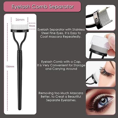 KINGMAS 5-Piece Eyebrow Brush & Eyelash Separator Set - Steel Mascara Comb, Lash Spoolie, Eyeliner Brush & Brow Comb - Professional Eye Makeup Tools (Black, Nylon)