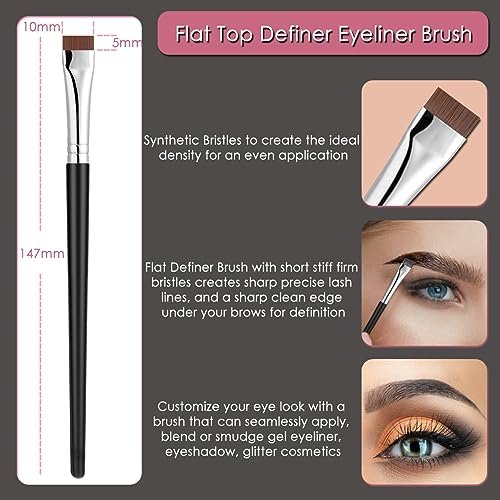 KINGMAS 5-Piece Eyebrow Brush & Eyelash Separator Set - Steel Mascara Comb, Lash Spoolie, Eyeliner Brush & Brow Comb - Professional Eye Makeup Tools (Black, Nylon) - görsel 8
