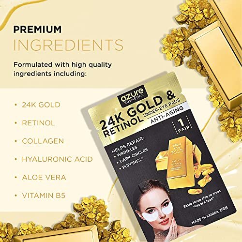 Azure Cosmetics 24K Gold & Retinol Anti Aging Under Eye Patches - Firming, Restoring & Hydrating Eye Mask for Fine Lines, Wrinkles, Dark Circles & Puffiness - Made in Korea (5 Pairs) - görsel 4