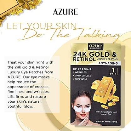 Azure Cosmetics 24K Gold & Retinol Anti Aging Under Eye Patches - Firming, Restoring & Hydrating Eye Mask for Fine Lines, Wrinkles, Dark Circles & Puffiness - Made in Korea (5 Pairs)