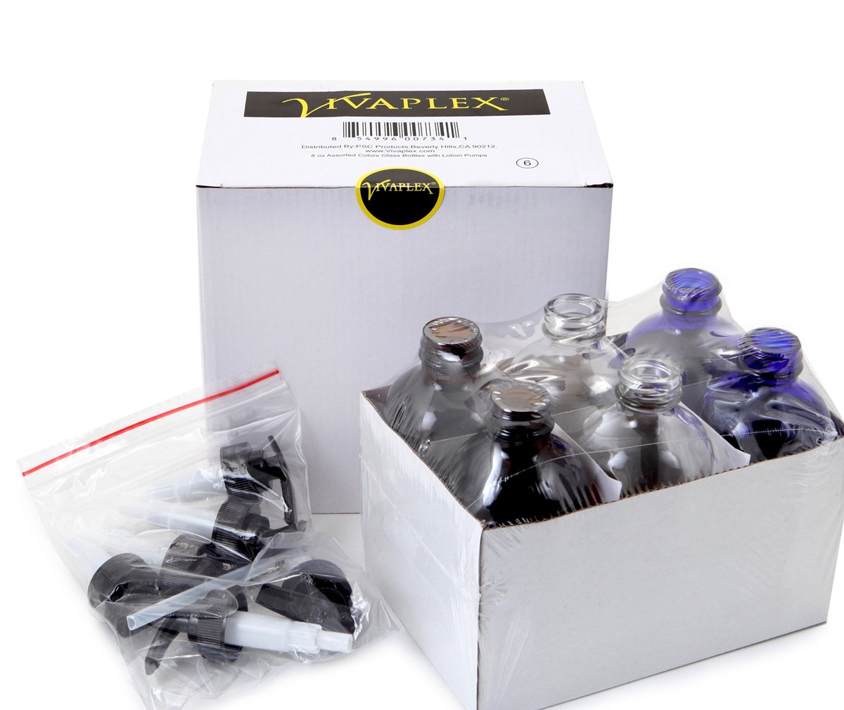 Vivaplex 8 oz Glass Bottles with Black Lotion Pumps - Set of 6, Assorted Colors - görsel 7