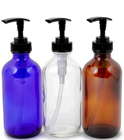 Vivaplex 8 oz Glass Bottles with Black Lotion Pumps - Set of 6, Assorted Colors