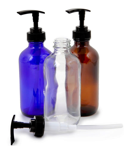 Vivaplex 8 oz Glass Bottles with Black Lotion Pumps - Set of 6, Assorted Colors