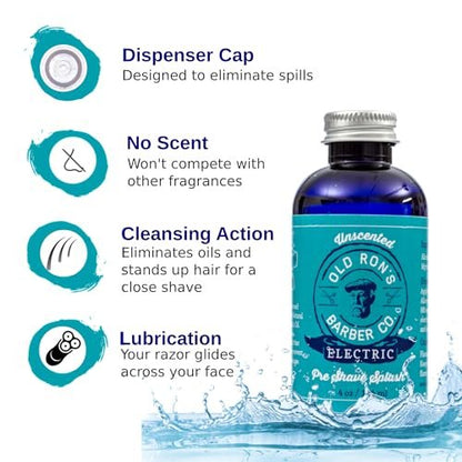 Old Ron's Barber Co. Electric Pre-Shave Splash, Unscented, 4 oz (1-Pack) Avelisse
