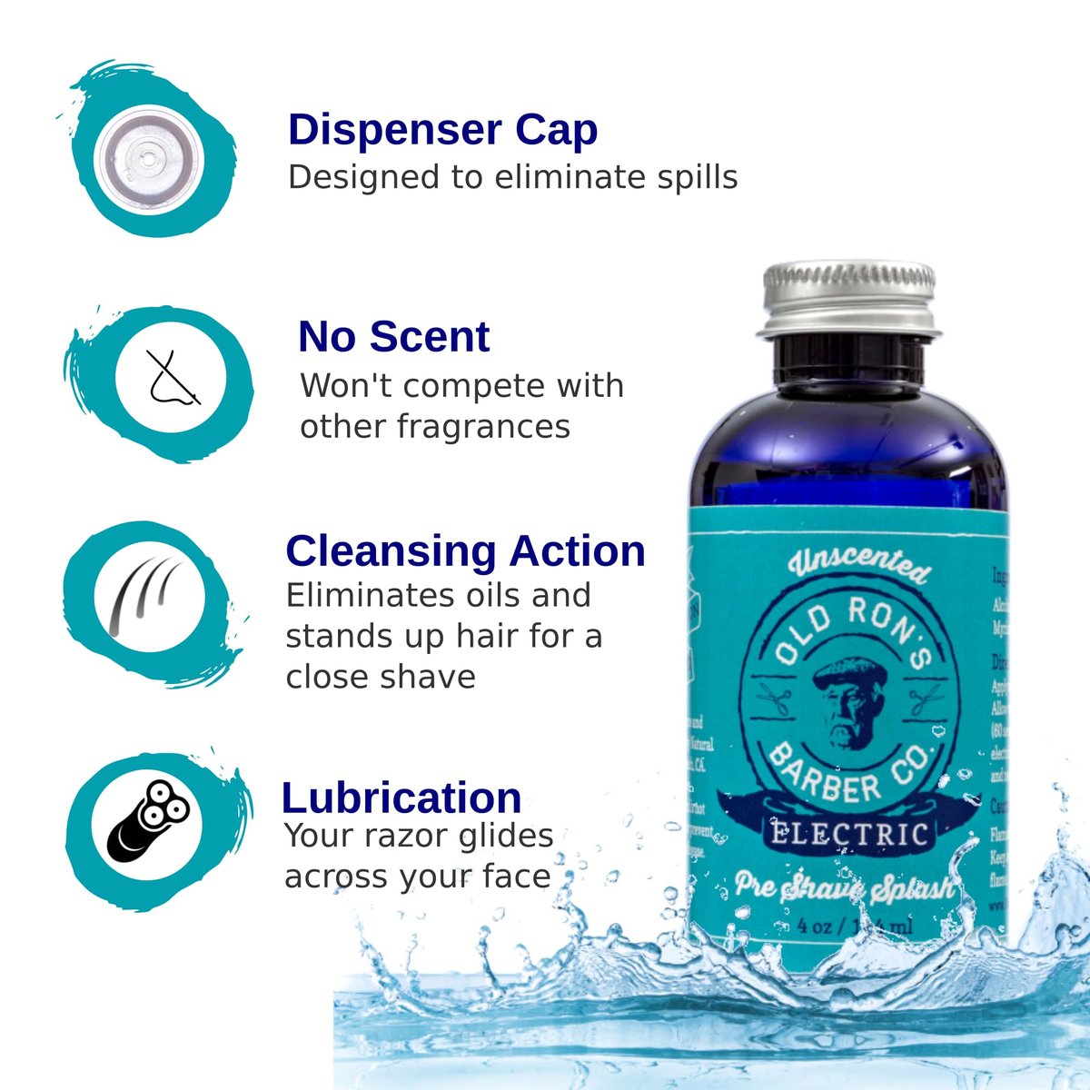 Old Ron's Barber Co. Electric Pre-Shave Splash, Unscented, 4 oz (1-Pack) Avelisse