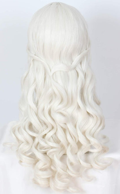 Linfairy Women's White Blonde Long Wavy Wig for Halloween Cosplay Costume Queen Wig Adult