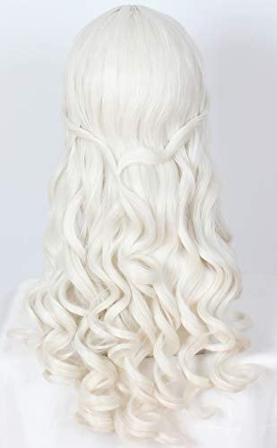 Linfairy Women's White Blonde Long Wavy Wig for Halloween Cosplay Costume Queen Wig Adult