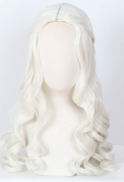 Linfairy Women's White Blonde Long Wavy Wig for Halloween Cosplay Costume Queen Wig Adult