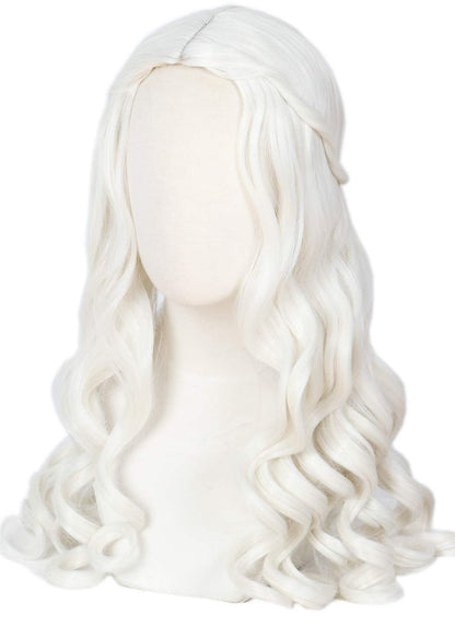 Linfairy Women's White Blonde Long Wavy Wig for Halloween Cosplay Costume Queen Wig Adult
